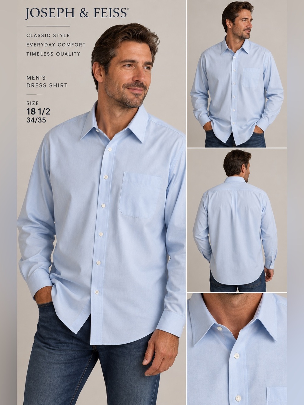 Joseph & Feiss Light Blue Men's Dress Shirt - Point Collar